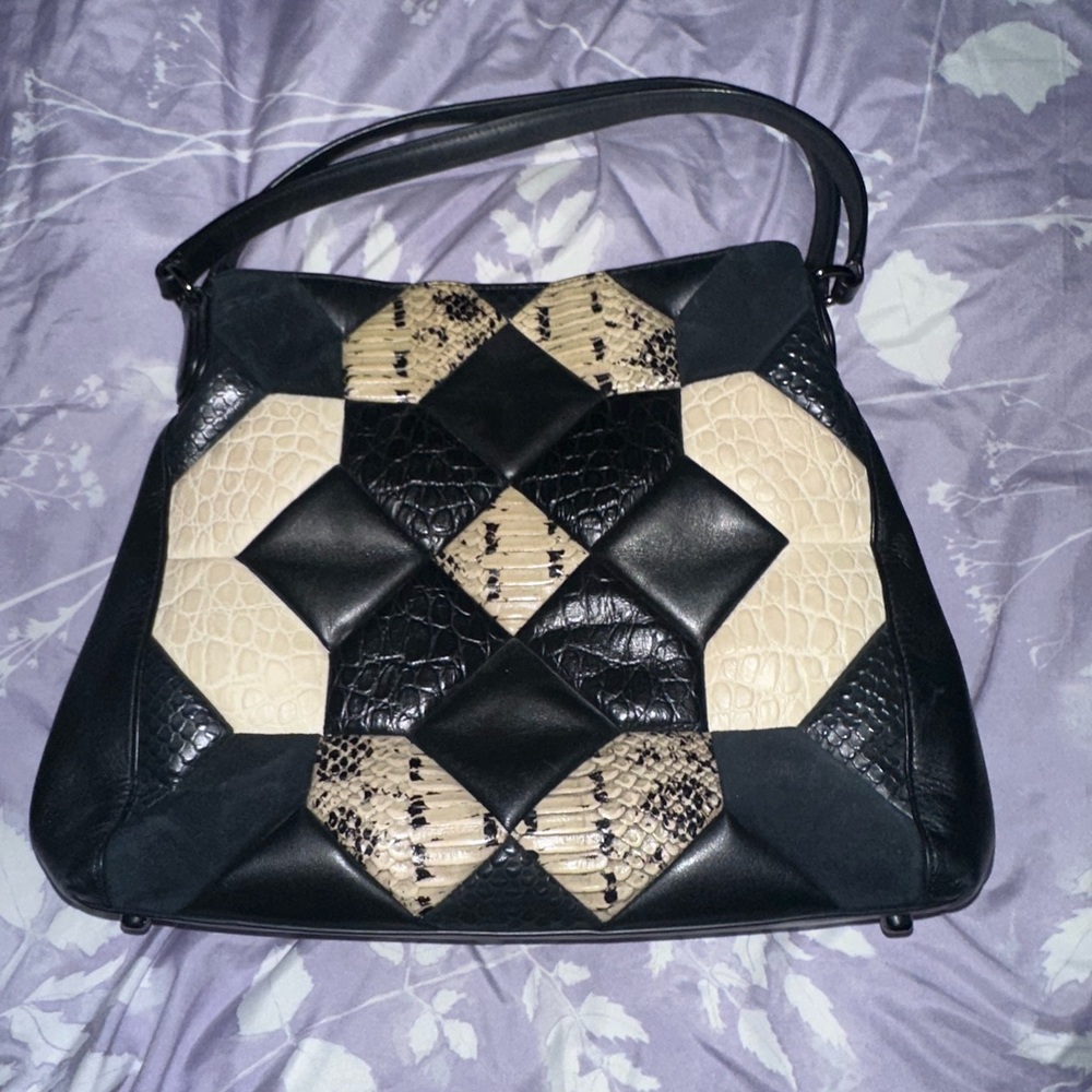 Coach Black and Cream Patchwork Shoulder Bag